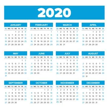 Simple 2020 year calendar Stock Illustration