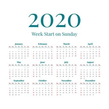 Simple 2020 year calendar Stock Illustration