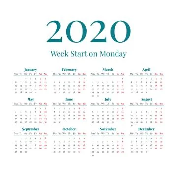 Simple 2020 year calendar Stock Illustration