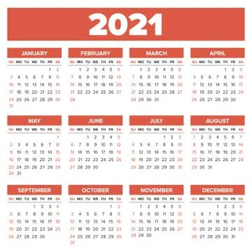 Simple 2021 year calendar Stock Illustration