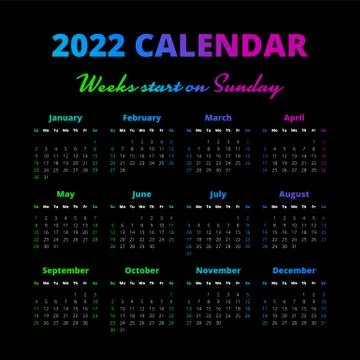 Simple 2022 year calendar, weeks start on Sunday Stock Illustration
