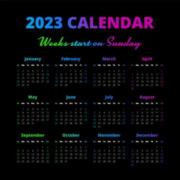 Simple 2023 year calendar, weeks start on Sunday Stock Illustration