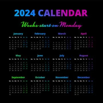 Simple 2024 year calendar, weeks start on Monday Stock Illustration