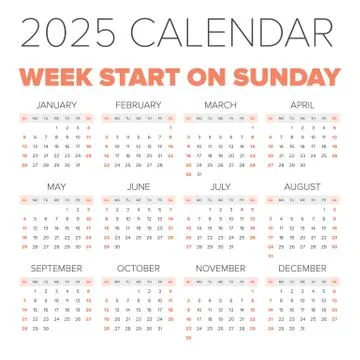 Simple 2025 year calendar Stock Illustration