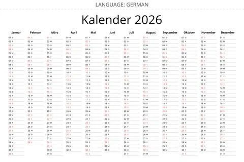 Simple 2026 german planner minimalist design for Germany Stock Illustration