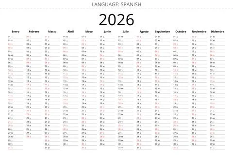Simple 2026 spanish planner for Spain - planificador Ilustração Stock