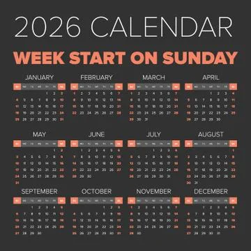 Simple 2026 year calendar Stock Illustration