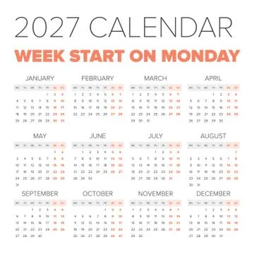 Simple 2027 year calendar Stock Illustration