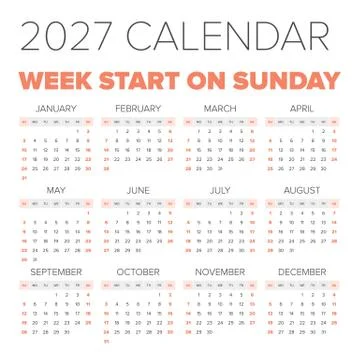 Simple 2027 year calendar Stock Illustration