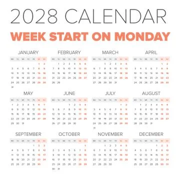Simple 2028 year calendar Stock Illustration
