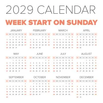 Simple 2029 year calendar Stock Illustration