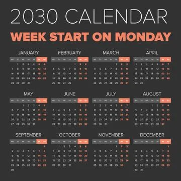 Simple 2030 year calendar Stock Illustration