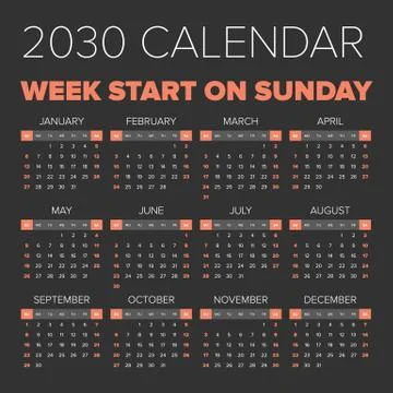 Simple 2030 year calendar Stock Illustration