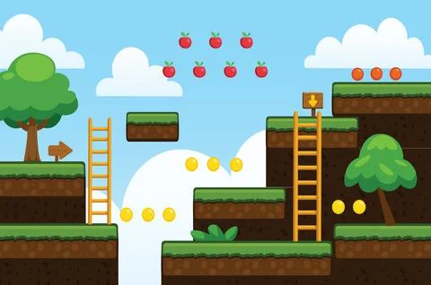 Simple 2D Platformer Game Level Vector Kit Stock Illustration