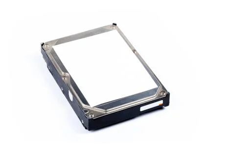 Simple 3.5 inch hdd, hard drive with empty blank label isolated on white back Stock Photos