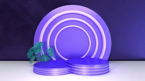 Simple 3D abstract render of round circle pedestal podium. Plants, soft mov.. Stockbeeldmateriaal 317645314