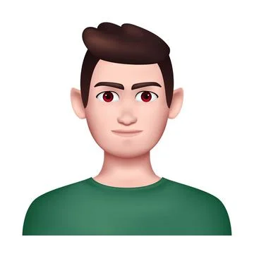 Simple 3D Avatar. Man in Green T-Shirt on White Background Stock Illustration