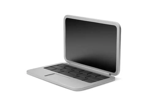 Simple 3d cartoon silver opened laptop with black keyboard on white backdrop Stock Illustration