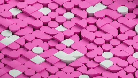Simple 3d shapes pattern. Bauhaus style. Pink and white colors. Illustrazione stock