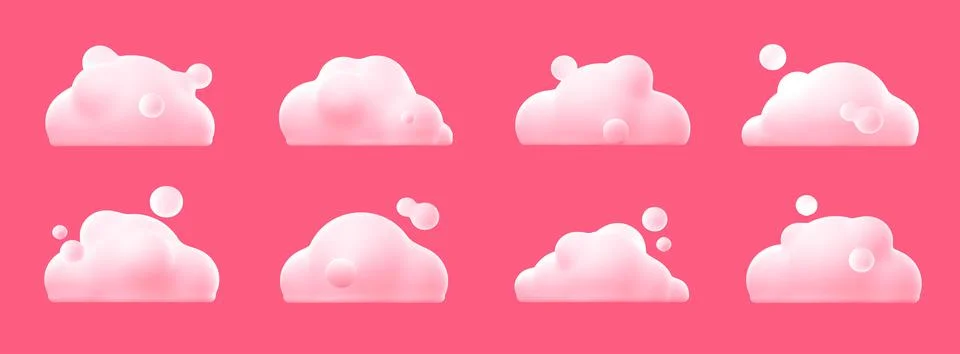 Simple 3d white fluffy clouds on pink background イラスト素材