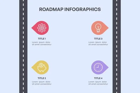 Simple 4-Node Roadmap Infographic with Straight Path and Colorful Icons Stockillustratie