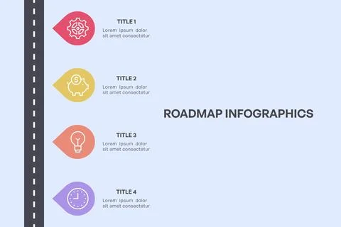 Simple 4-Node Roadmap Infographic with Straight Path and Colorful Icons Stock Illustration