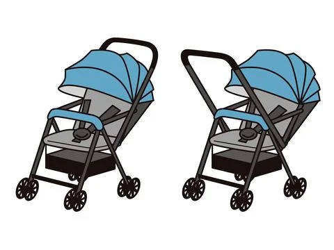 A simple 4-wheel stroller. Back type and face-to-face type. Stock Illustration