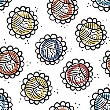 Simple abstract big flowers, daisy pattern with colorful elements. Can use fo Illustrazione stock