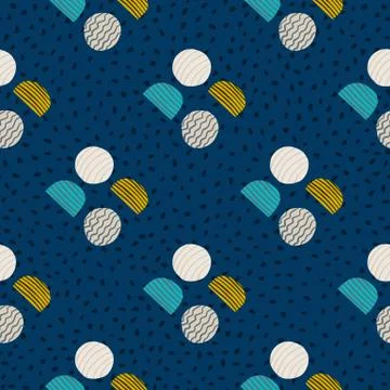 Simple abstract circle forms seamless pattern. Doodle ornament with navy blue Illustrazione stock
