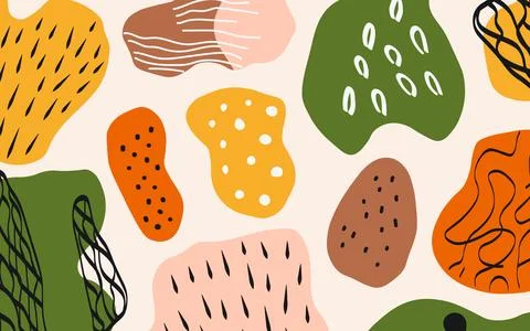 Simple abstract design with naive hand drawn shapes, figures scribble. Colorful Stock Illustration