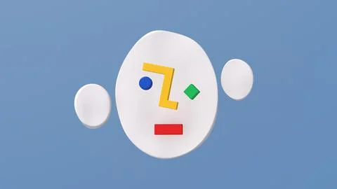 Simple abstract face. Blue background. Funny character. 3d illustration. Stock Illustration