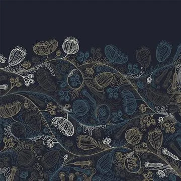 Simple abstract floral pattern in linear style. Stock Illustration