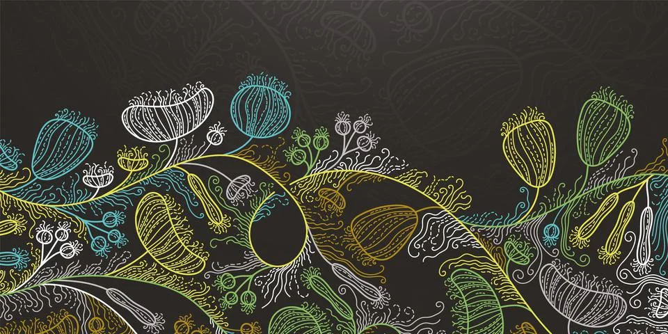 Simple abstract floral pattern in linear style. Stock Illustration