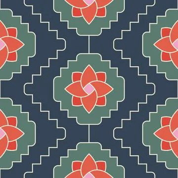Simple abstract floral pattern. Minimalist geometric flowers grid. Enamel red Stock Illustration