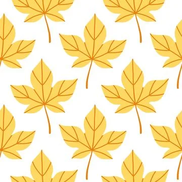 Simple abstract floral seamless pattern with colorful autumn leaves in yellow Stock Illustration