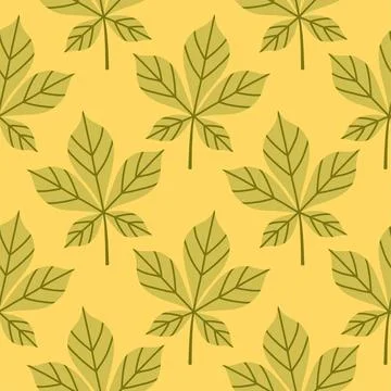 Simple abstract floral seamless pattern with colorful autumn leaves in green Stock Illustration