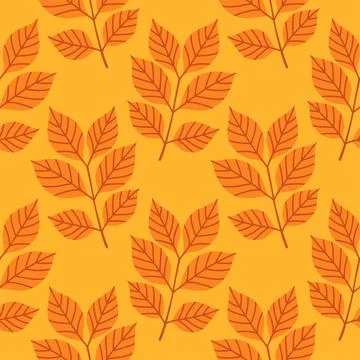Simple abstract floral seamless pattern with colorful autumn leaves in orange Stock Illustration