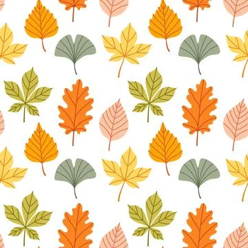 Simple abstract floral seamless pattern with colorful autumn leaves in orange Stock Illustration