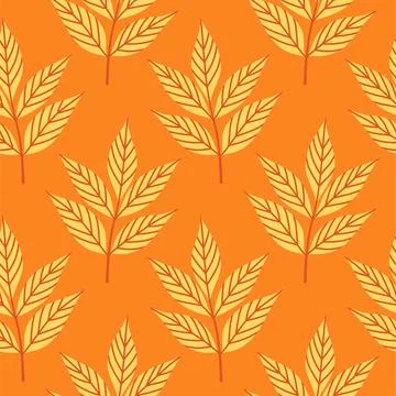 Simple abstract floral seamless pattern with colorful autumn leaves in yellow Stock Illustration