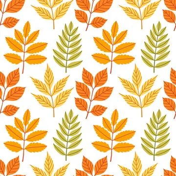 Simple abstract floral seamless pattern with colorful autumn leaves in orange Stock Illustration