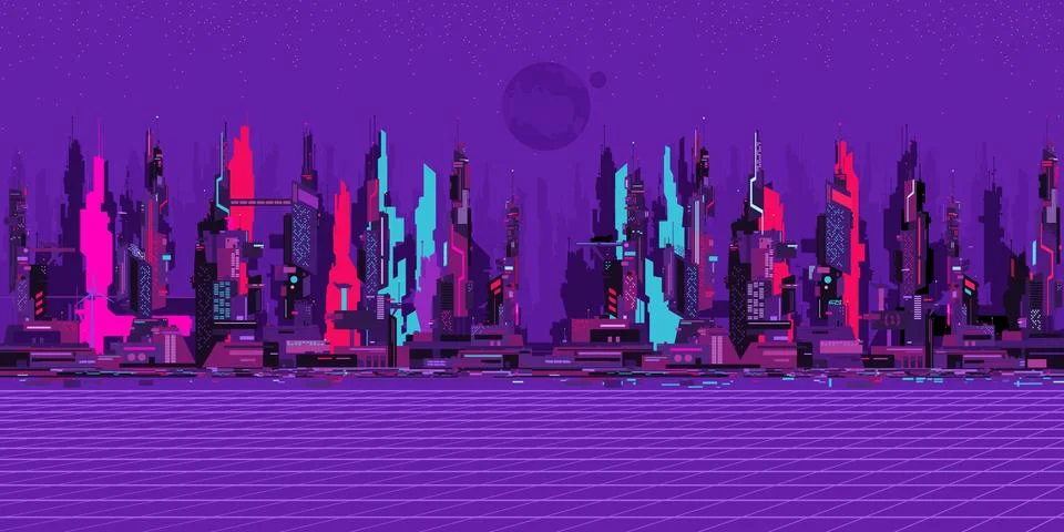Simple Abstract Futuristic Sci-fi Cyber Space City Landscape Vector Illustration Stock Illustration
