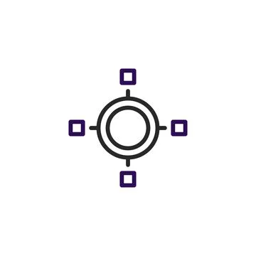 Simple abstract illustration of central circle interconnected with radiatin.. Stock Illustration