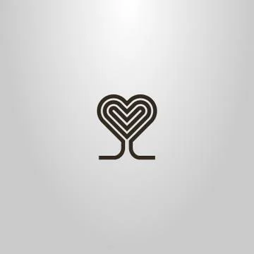Simple abstract line art vector sign of heart-shaped crown tree Stock Illustration