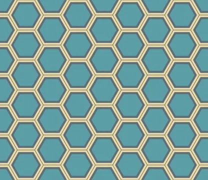 Simple abstract ornament of a floor tile. Vector blue yellow honeycomb seam.. Stock Illustration
