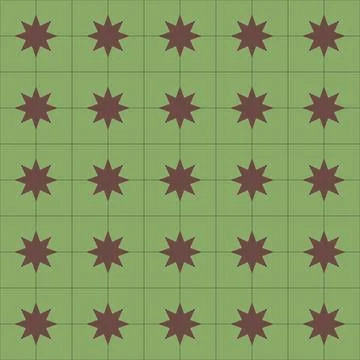 Simple abstract ornament of a floor tile. Stars on a square green seamless .. Stock Illustration