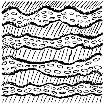 Simple abstract pattern with lines, ellipses and waves Illustrazione stock