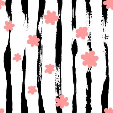 Simple abstract seamless brush pattern with pink sakura flowers on dry brush Stock Illustration