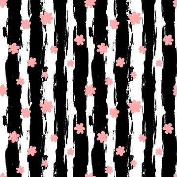 Simple abstract seamless brush pattern with pink sakura flowers on dry brush Stock Illustration