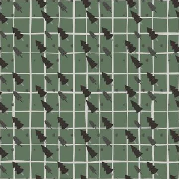 Simple abstract seamless forest pattern with fir tree elements. Green backgro Stock Illustration