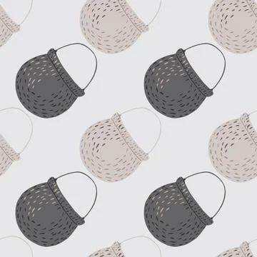 Simple abstract seamless kitchen pattern with grey colored pots ornament. Boi Illustrazione stock